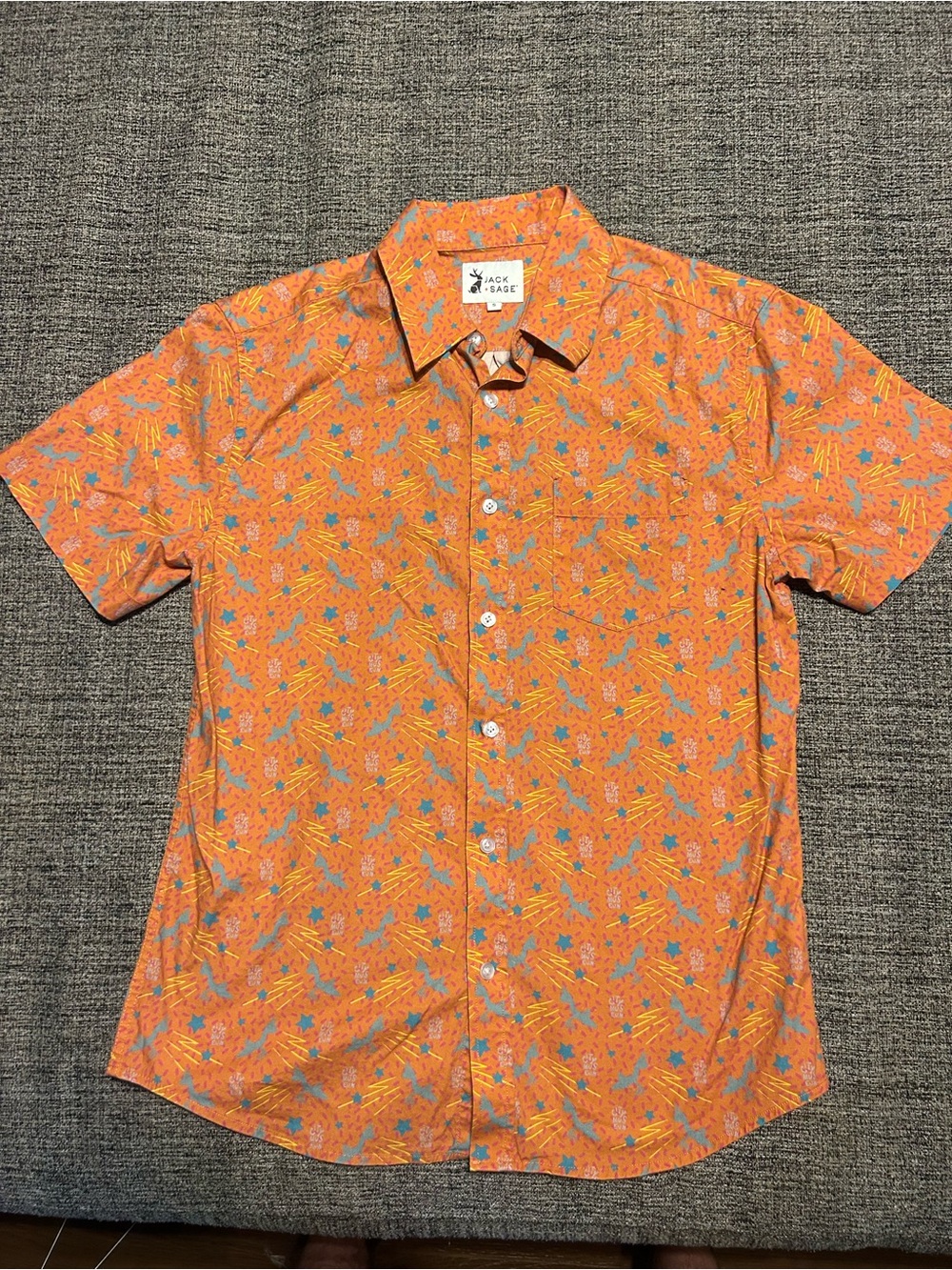 Jack Sage Orange Novelty Print Button-Up Shirt Men’s Small